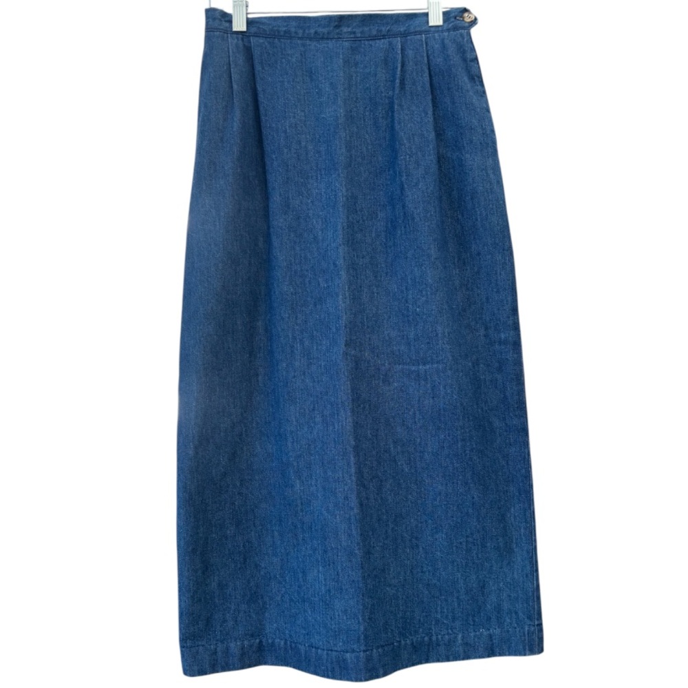 Talbots Vintage 90s Denim Skirt USA Made Retro High Waist Pleated Cotton Size 10 - Picture 5 of 14